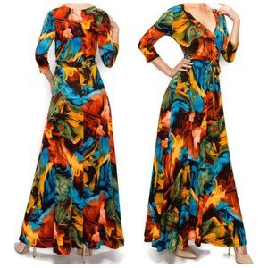 Janette Fashion Winter Flame Faux Wrap Maxi Dress